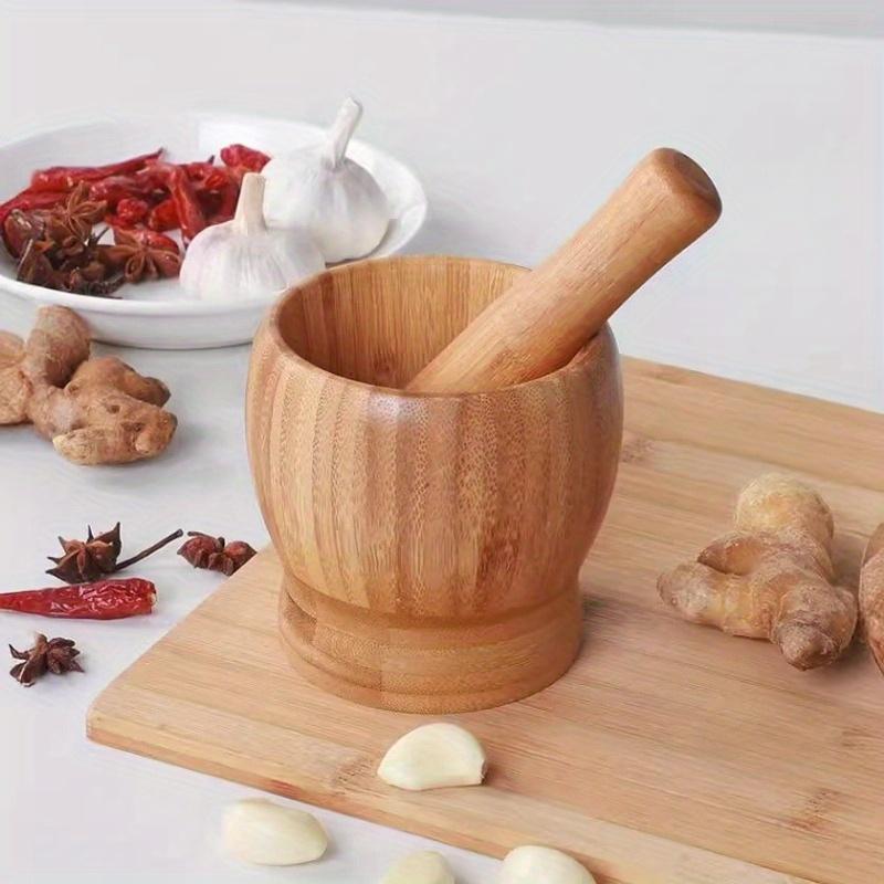 Presse-Ail Bambou Artisanal - Mortier Broyeur Ail Manuel Cuisine Naturel