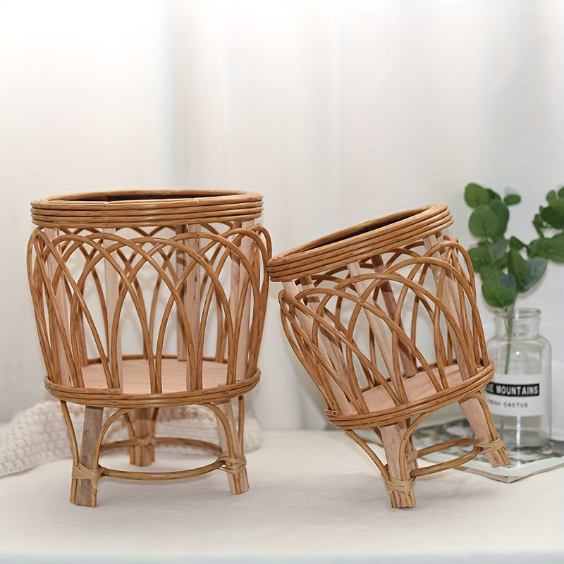 Support Plante Bambou Rustique - Porte-Pot Surélevé Intérieur 25cm