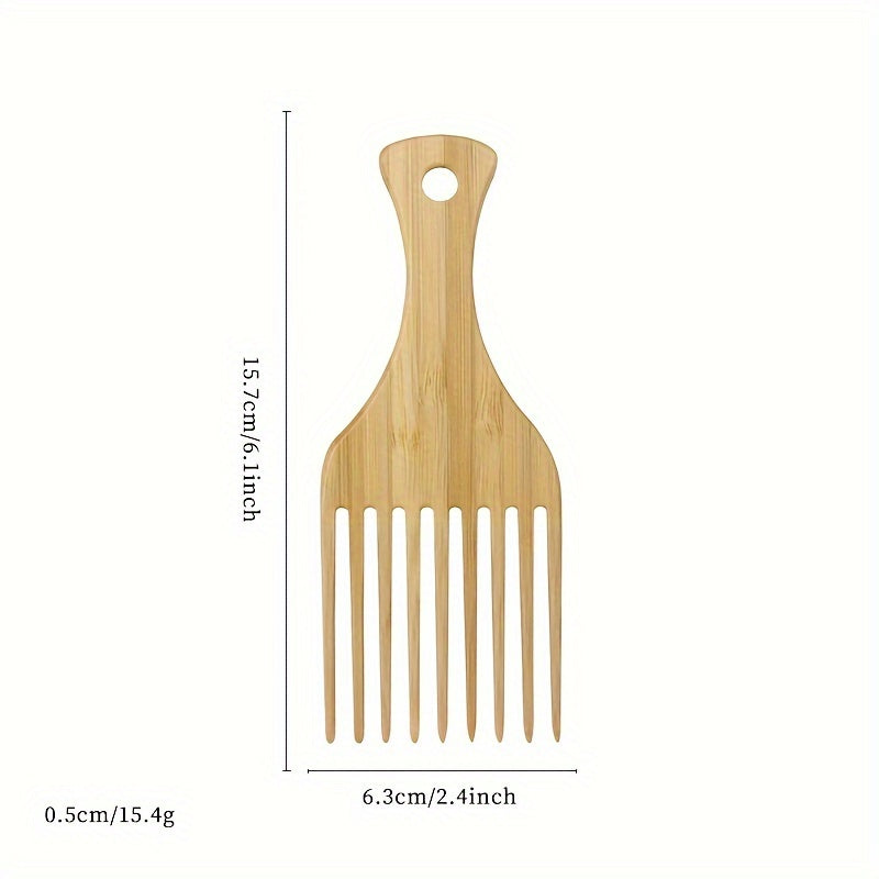 Peigne Afro en Bambou Naturel - Démêlant Dents Larges Cheveux Bouclés Épais