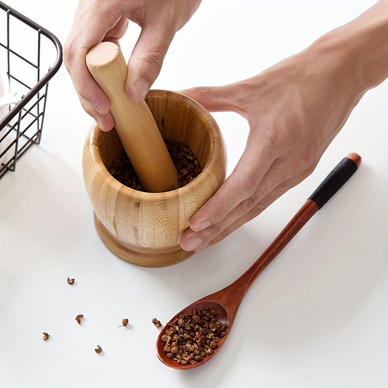 Presse-Ail Bambou Artisanal - Mortier Broyeur Ail Manuel Cuisine Naturel