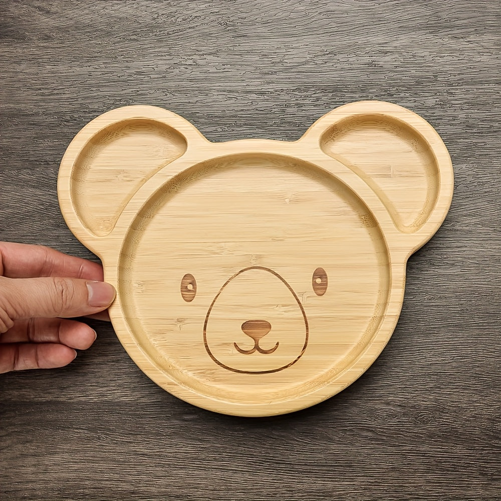 Set Vaisselle Bambou Bébé 4 Pièces - Bol Assiette Ventouse Couverts Silicone 0-3 ans