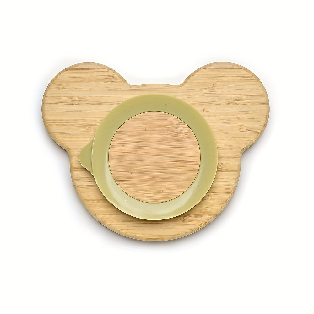 Set Vaisselle Bambou Bébé 4 Pièces - Bol Assiette Ventouse Couverts Silicone 0-3 ans