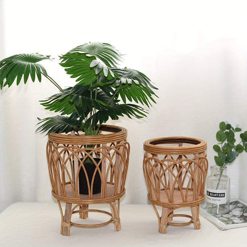 Support Plante Bambou Rustique - Porte-Pot Surélevé Intérieur 25cm