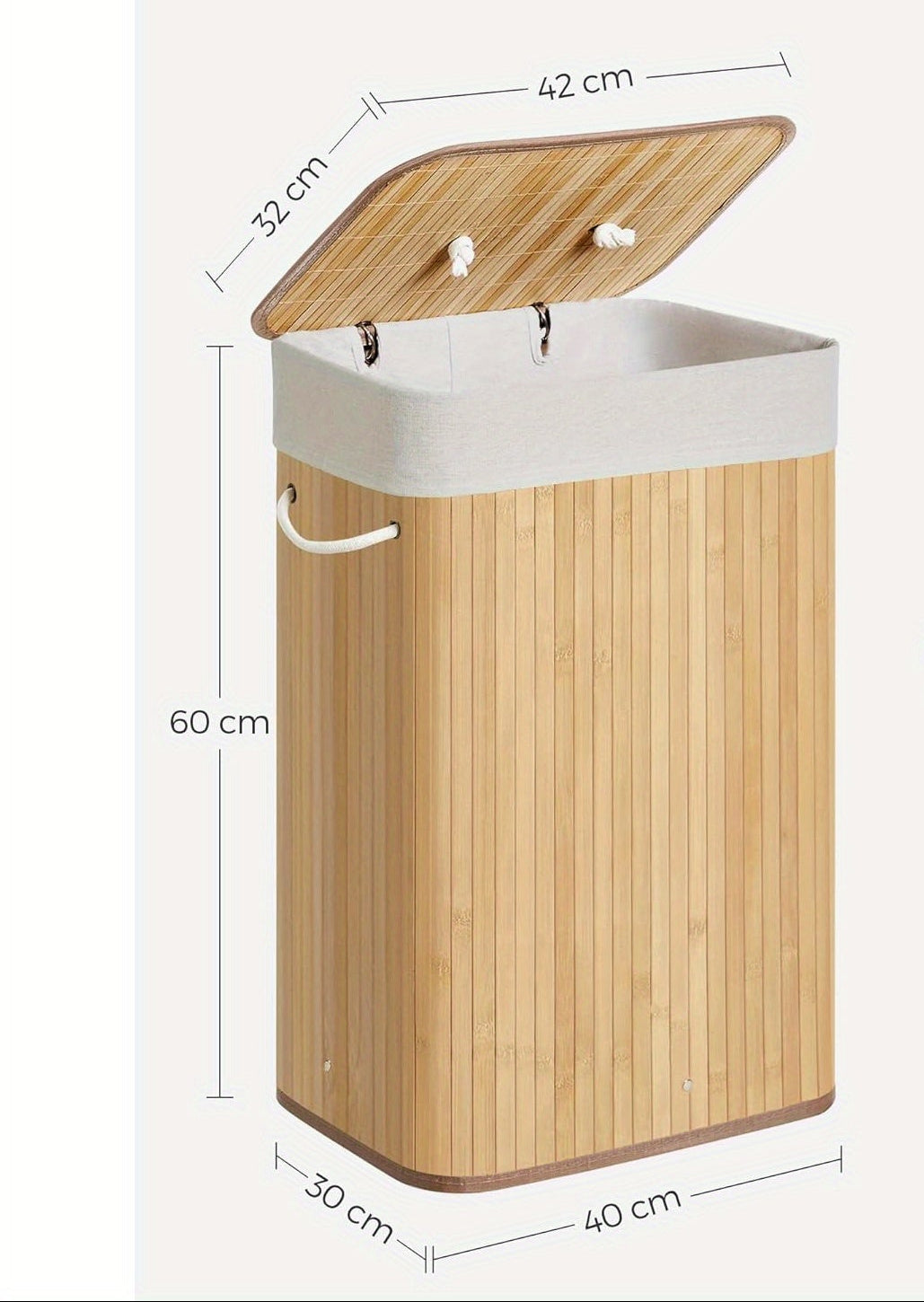 Panier à Linge Bambou Pliable 72L - Corbeille Rangement avec Doublure Lavable