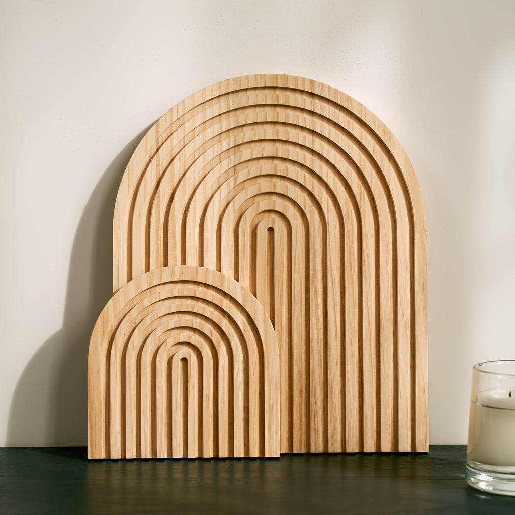 Duo d'ornements muraux en bois naturel - Décoration minimaliste moderne