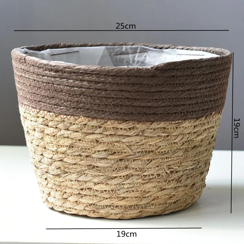 Cache-Pot en Paille Tressée Artisanale - Panier Bohème Naturel
