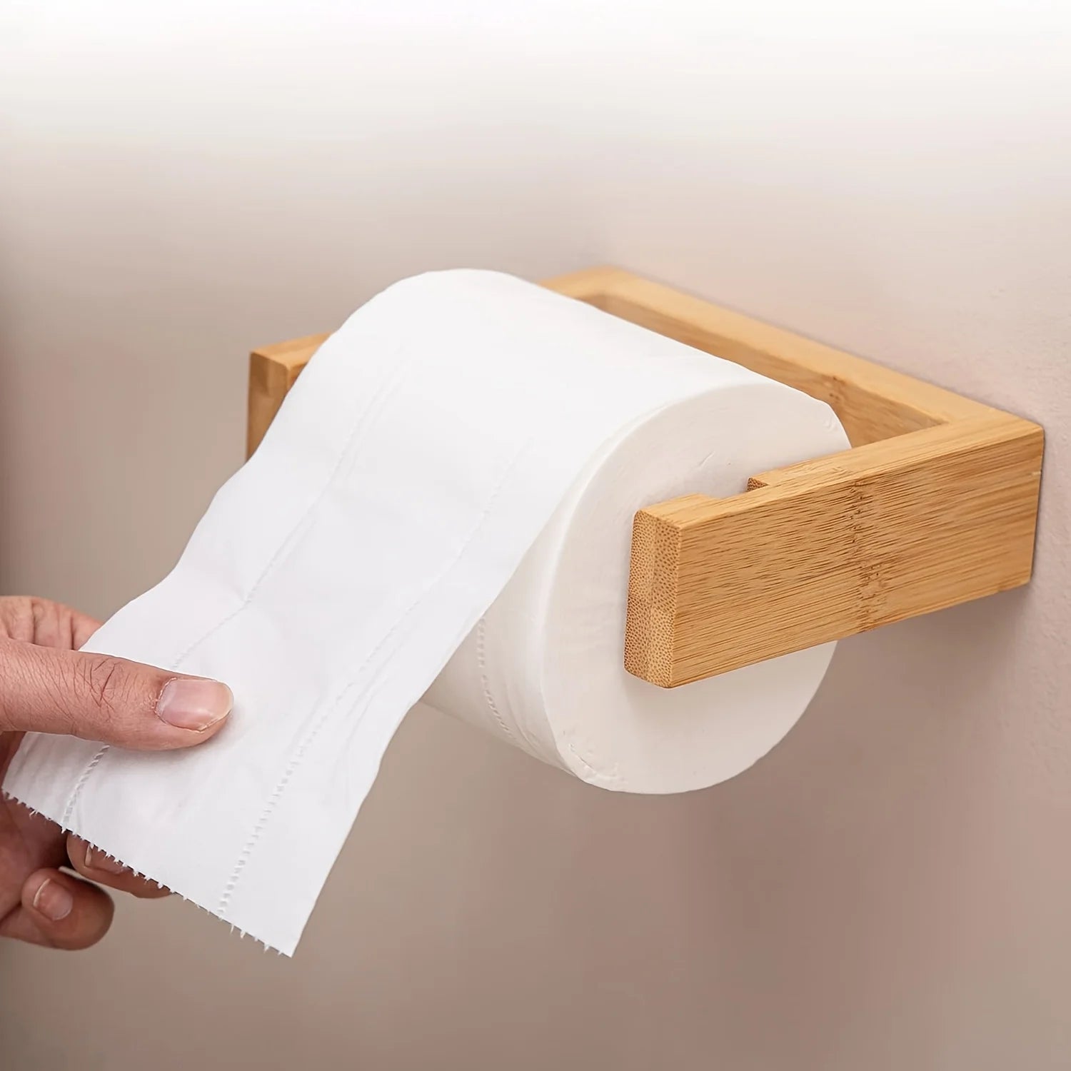 Porte-Papier Toilette Mural Bambou - Support Adhésif Bois Naturel Salle de Bain