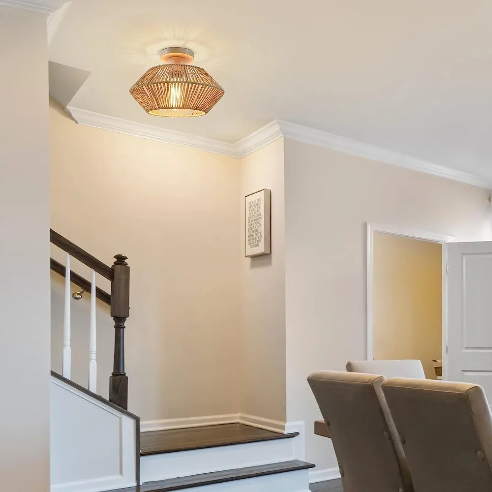 Plafonnier en Rotin Tressé Main - Suspension Bohème