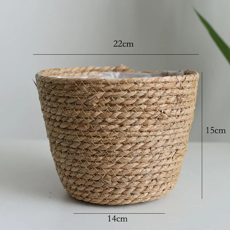 Cache-Pot en Paille Tressée Artisanale - Panier Bohème Naturel