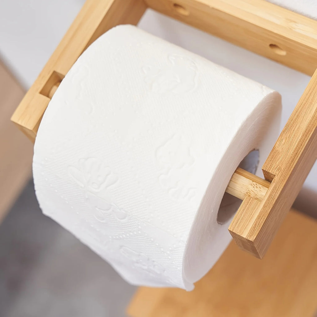 Porte-Papier Toilette Mural Bambou - Support Adhésif Bois Naturel Salle de Bain