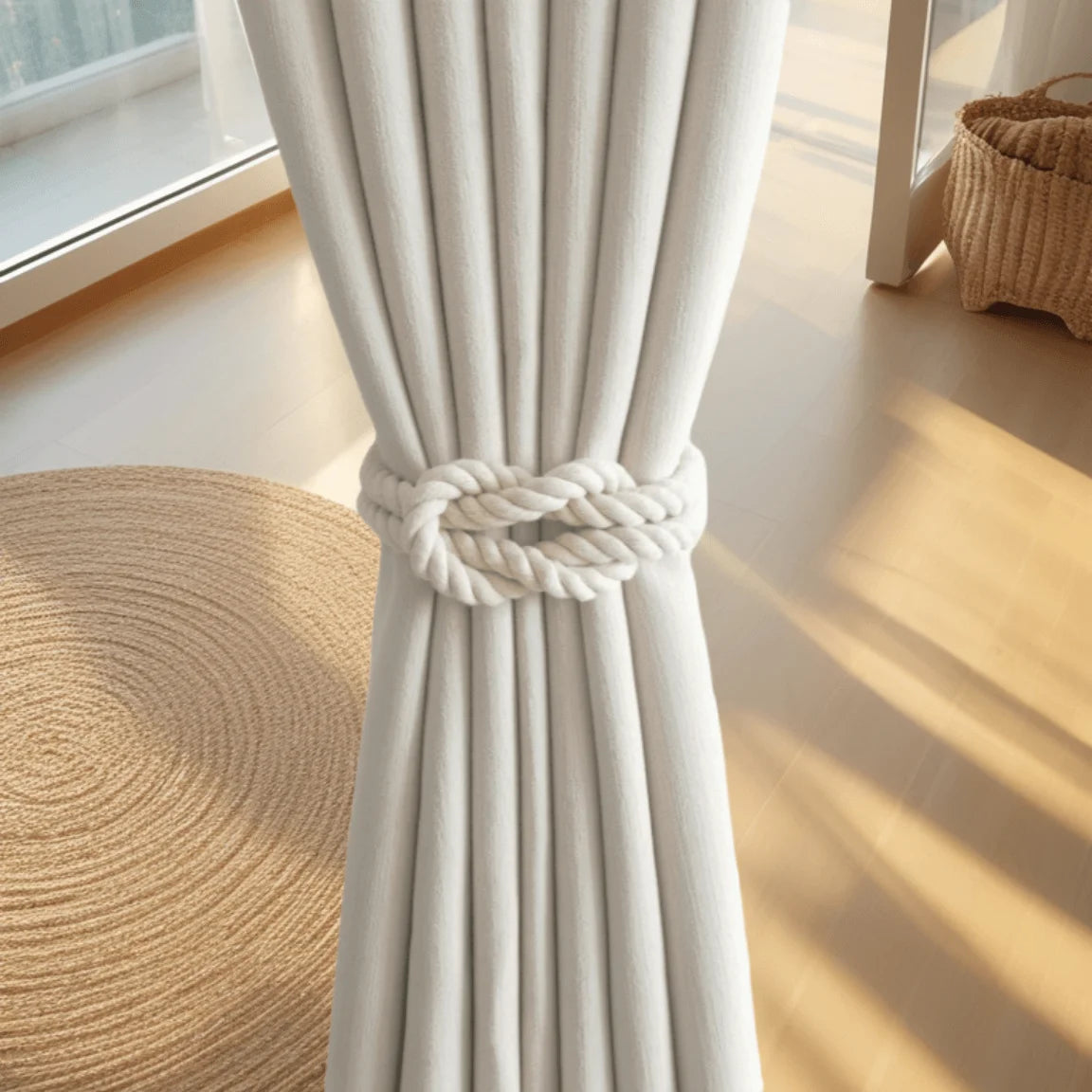 Embrasse rideau nœud chinois artisanal avec boucles magnétiques en bois - Décoration bohème