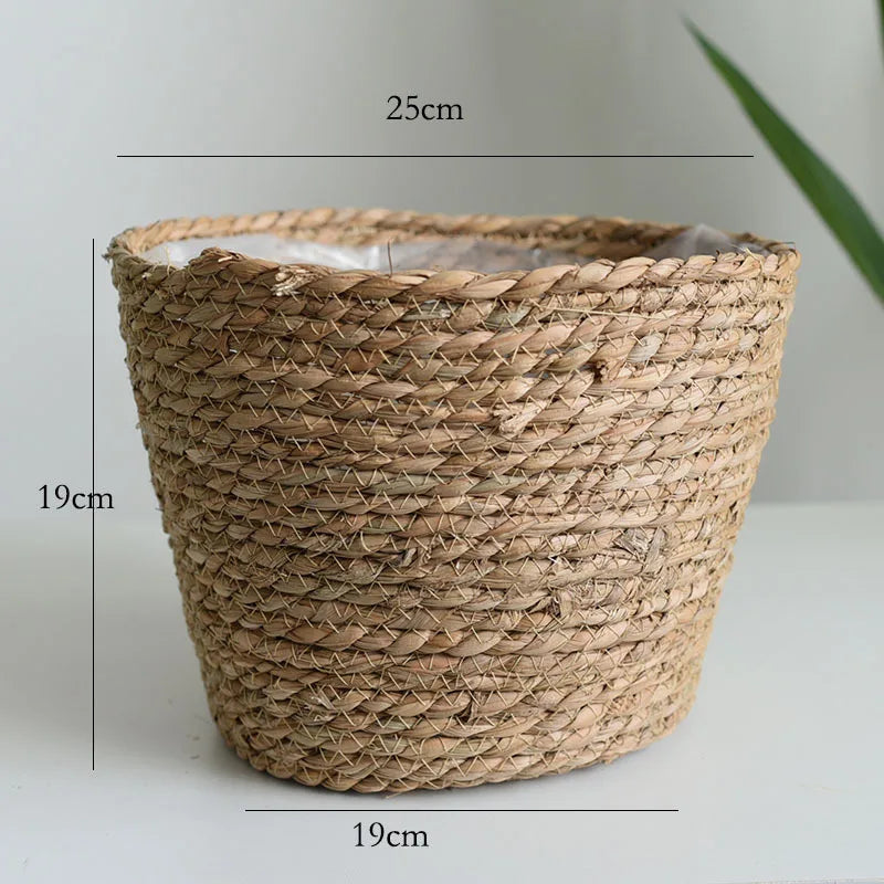 Cache-Pot en Paille Tressée Artisanale - Panier Bohème Naturel
