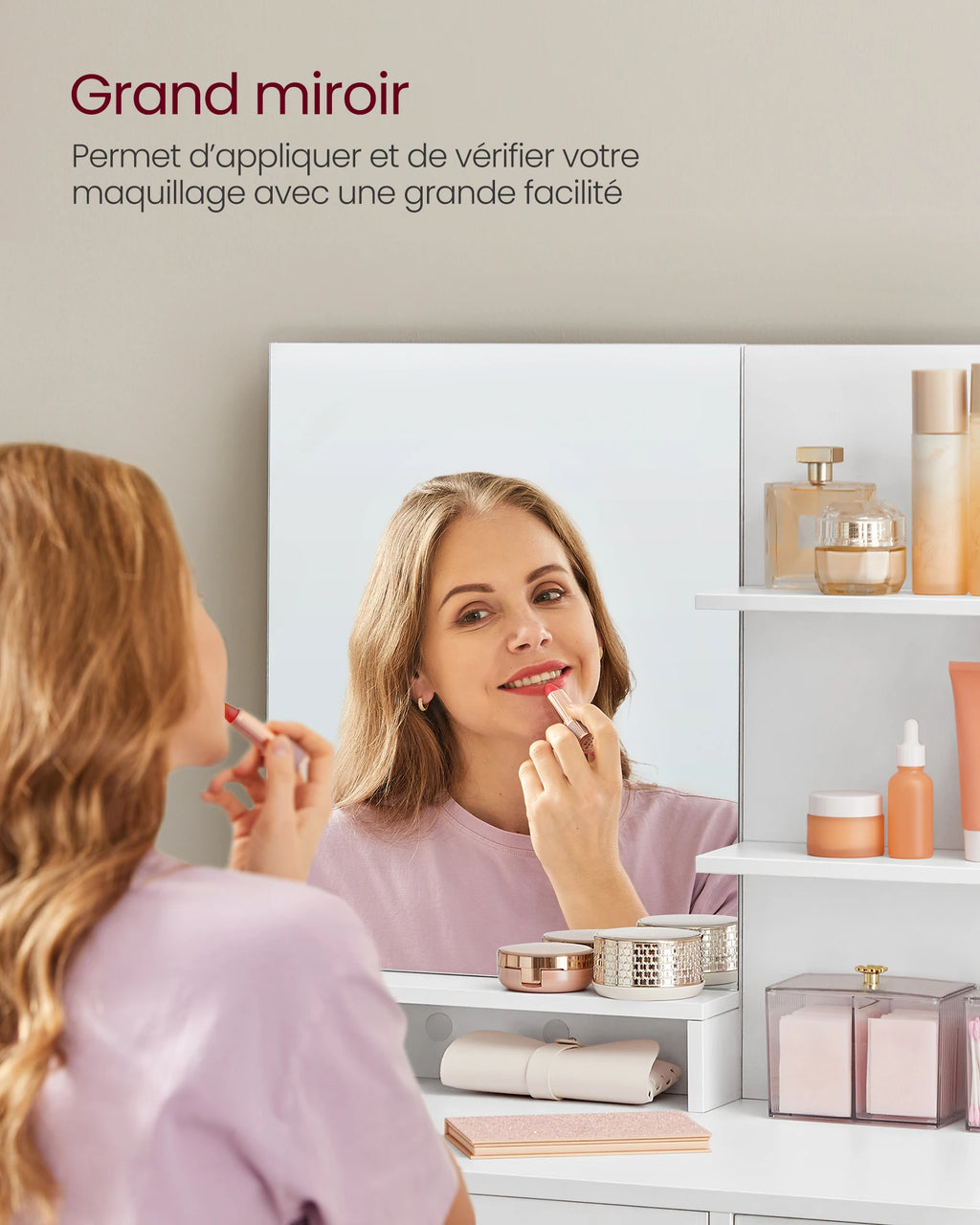 Coiffeuse élégante avec grand miroir et rangements