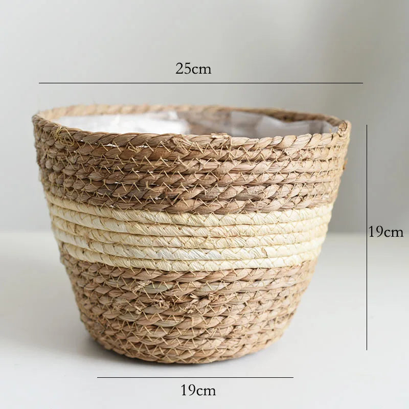 Cache-Pot en Paille Tressée Artisanale - Panier Bohème Naturel