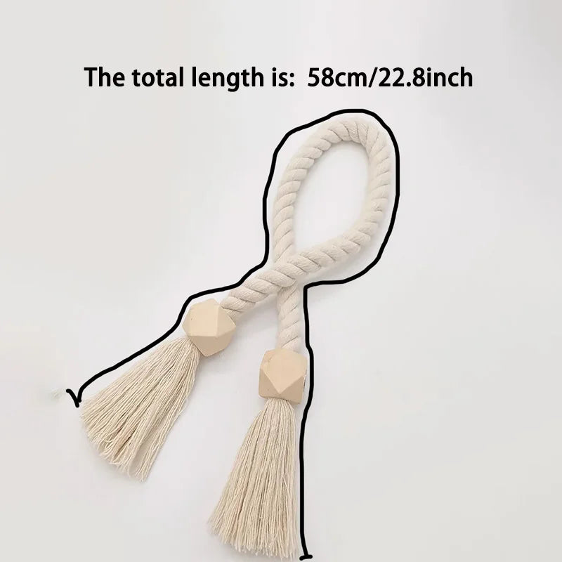 Embrasses de rideau bois naturel magnétiques avec pompons