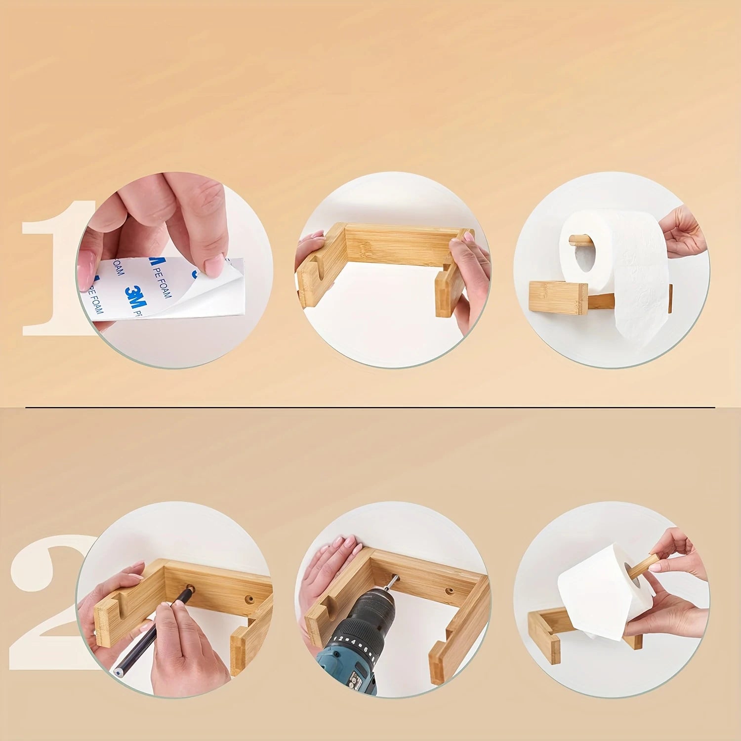 Porte-Papier Toilette Mural Bambou - Support Adhésif Bois Naturel Salle de Bain