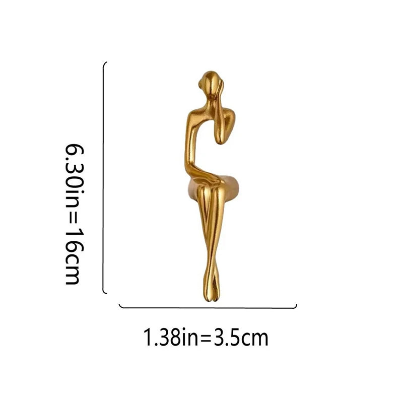 Statue abstraite Le Penseur - Sculpture décorative en résine dorée