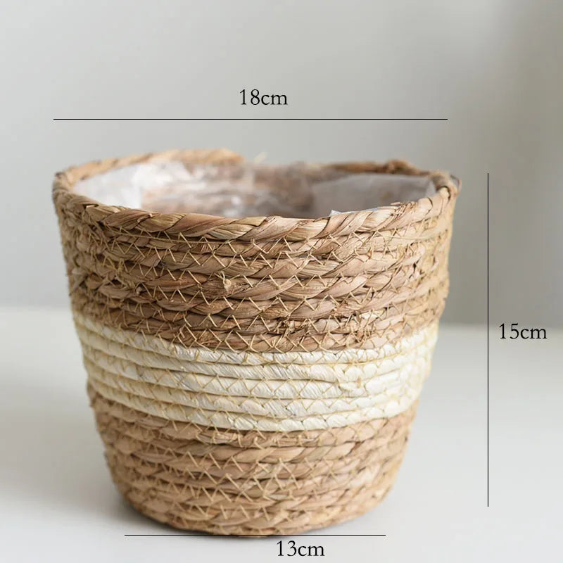 Cache-Pot en Paille Tressée Artisanale - Panier Bohème Naturel