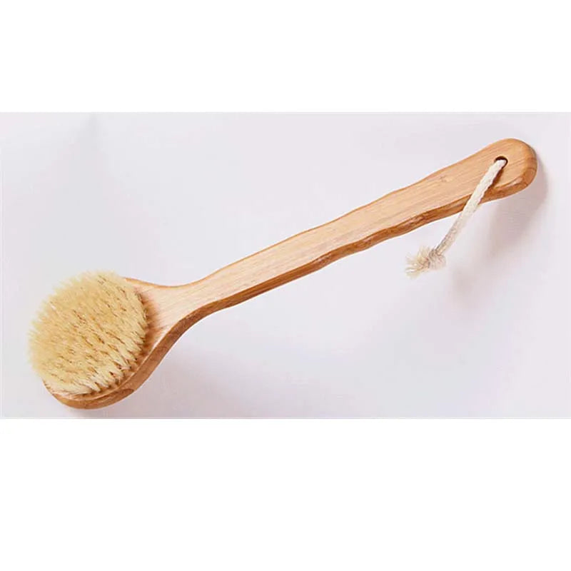 Brosse de Bain Corps Bambou 33cm - Poils Naturels Sanglier Exfoliation Peau