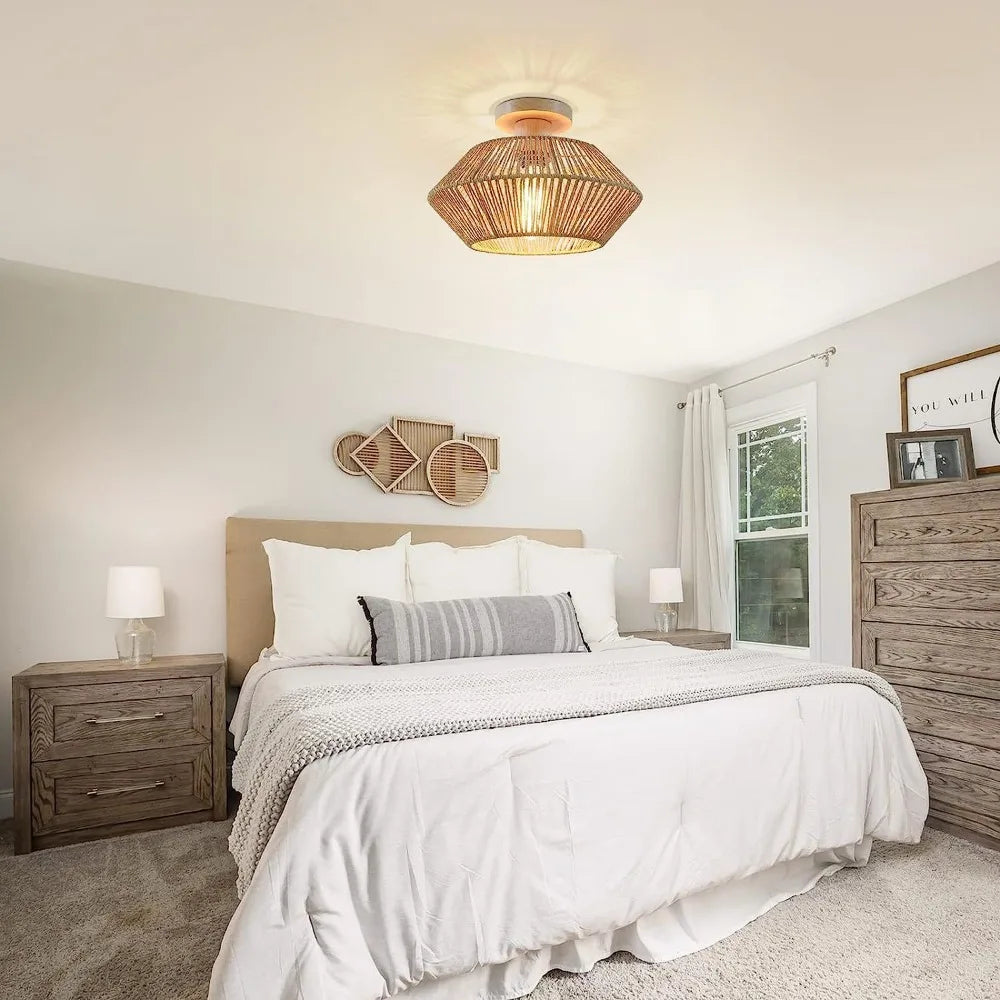 Plafonnier en Rotin Tressé Main - Suspension Bohème