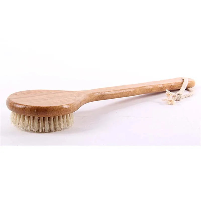 Brosse de Bain Corps Bambou 33cm - Poils Naturels Sanglier Exfoliation Peau