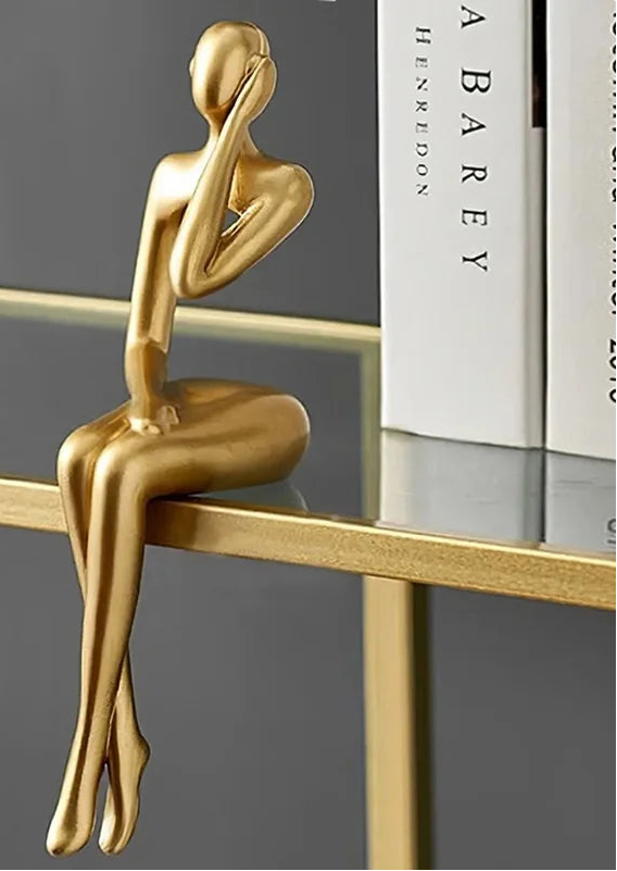 Statue abstraite Le Penseur - Sculpture décorative en résine dorée