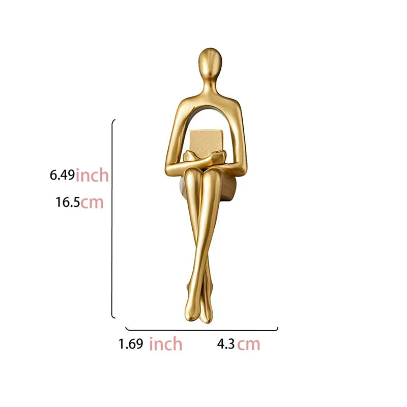 Statue abstraite Le Penseur - Sculpture décorative en résine dorée