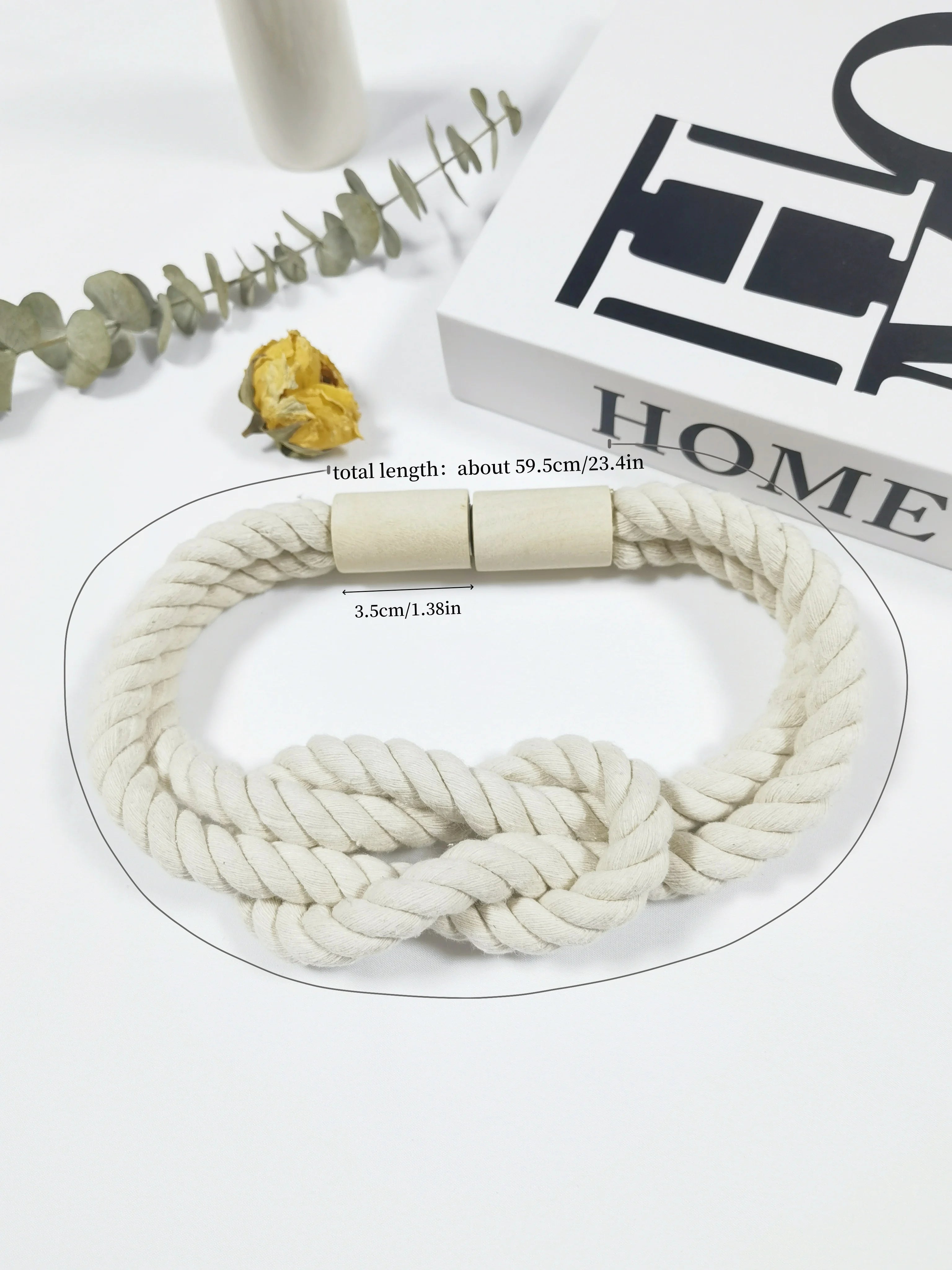 Embrasse rideau nœud chinois artisanal avec boucles magnétiques en bois - Décoration bohème