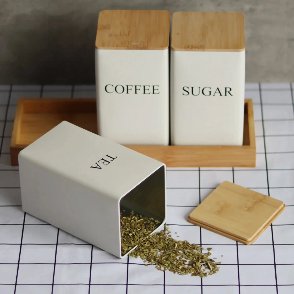 Bocaux hermétiques en métal avec couvercle bambou - Conservation cuisine premium