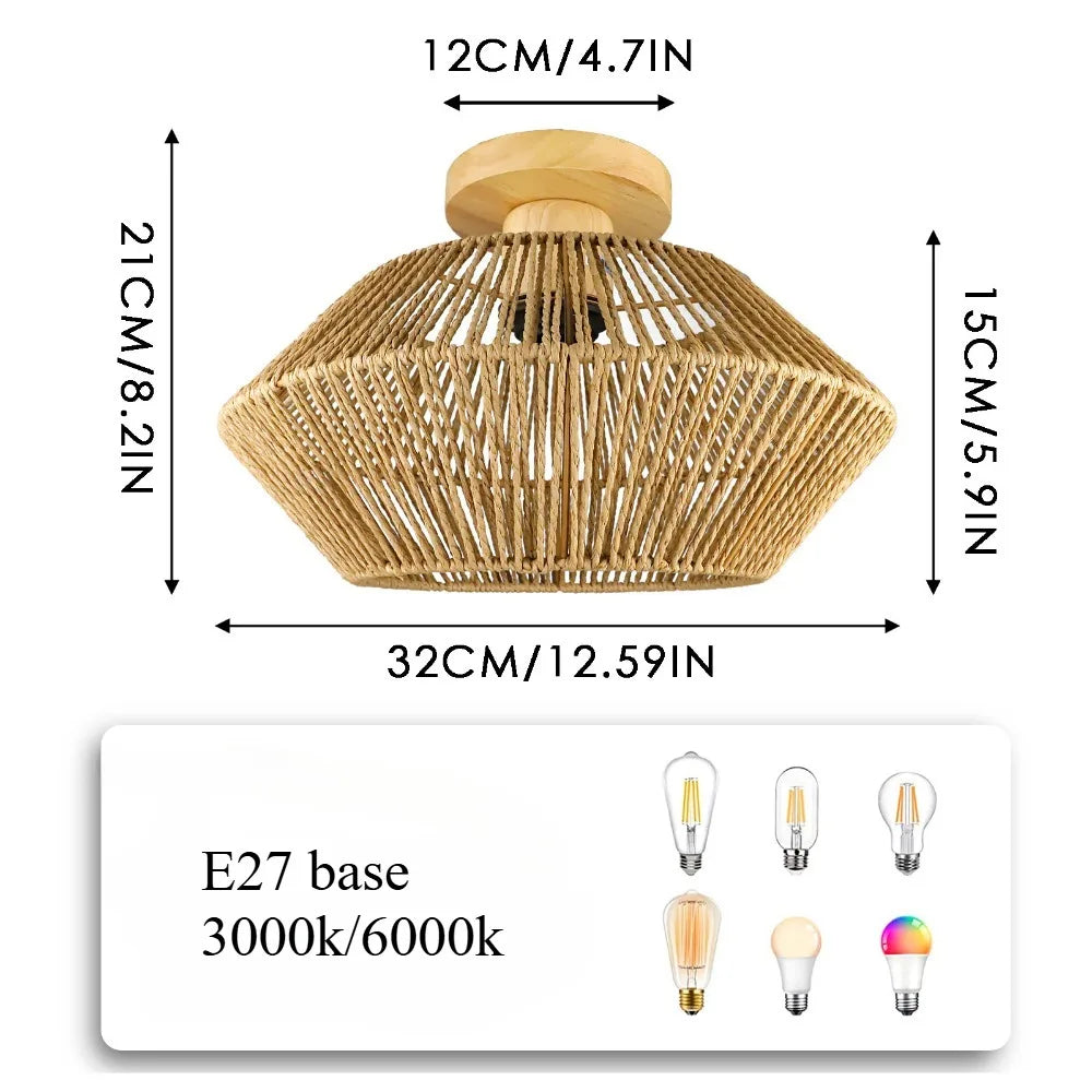 Plafonnier en Rotin Tressé Main - Suspension Bohème
