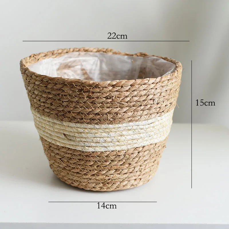 Cache-Pot en Paille Tressée Artisanale - Panier Bohème Naturel