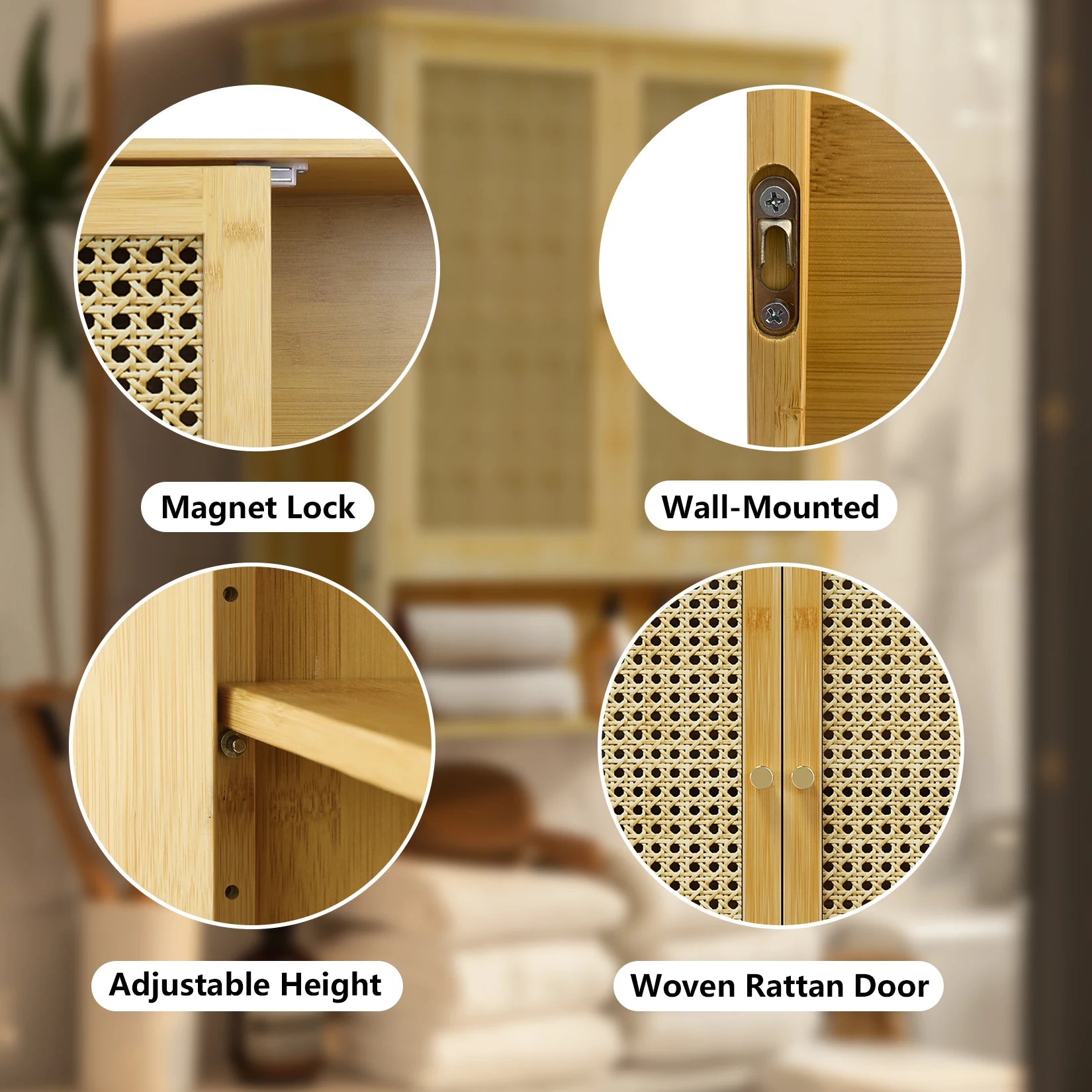 Meuble de salle de bain mural en bambou naturel