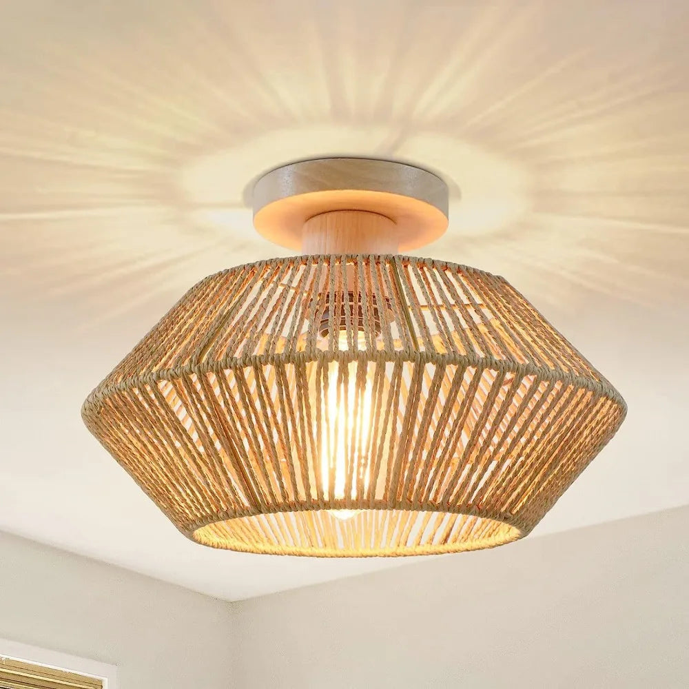 Plafonnier en Rotin Tressé Main - Suspension Bohème