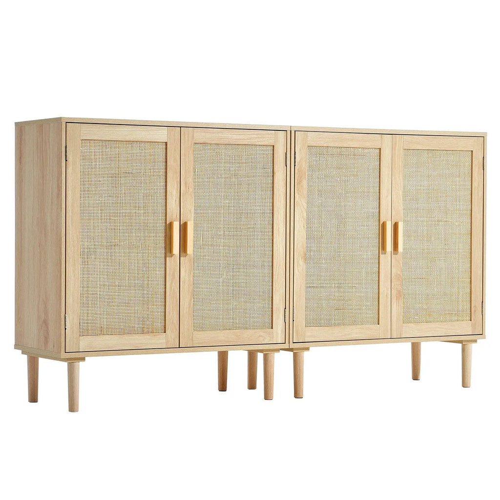 Buffet de rangement en rotin avec 4 portes magnétiques - Style vintage moderne