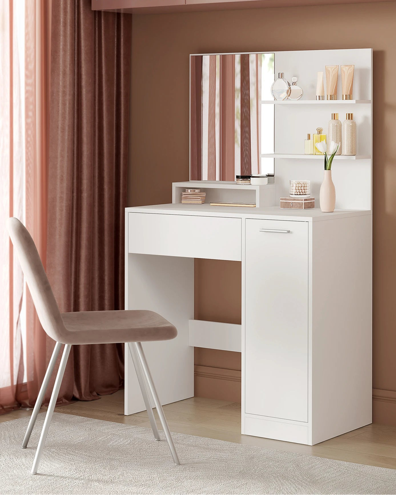 Coiffeuse élégante avec grand miroir et rangements