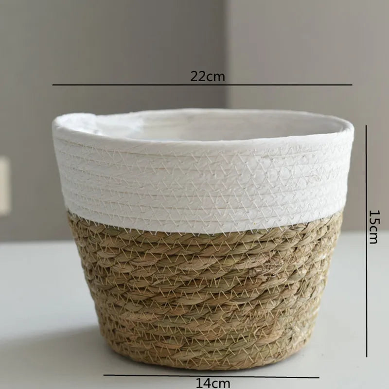 Cache-Pot en Paille Tressée Artisanale - Panier Bohème Naturel