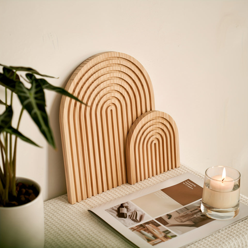 Duo d'ornements muraux en bois naturel - Décoration minimaliste moderne