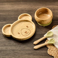 Set Vaisselle Bambou Bébé 4 Pièces - Bol Assiette Ventouse Couverts Silicone 0-3 ans